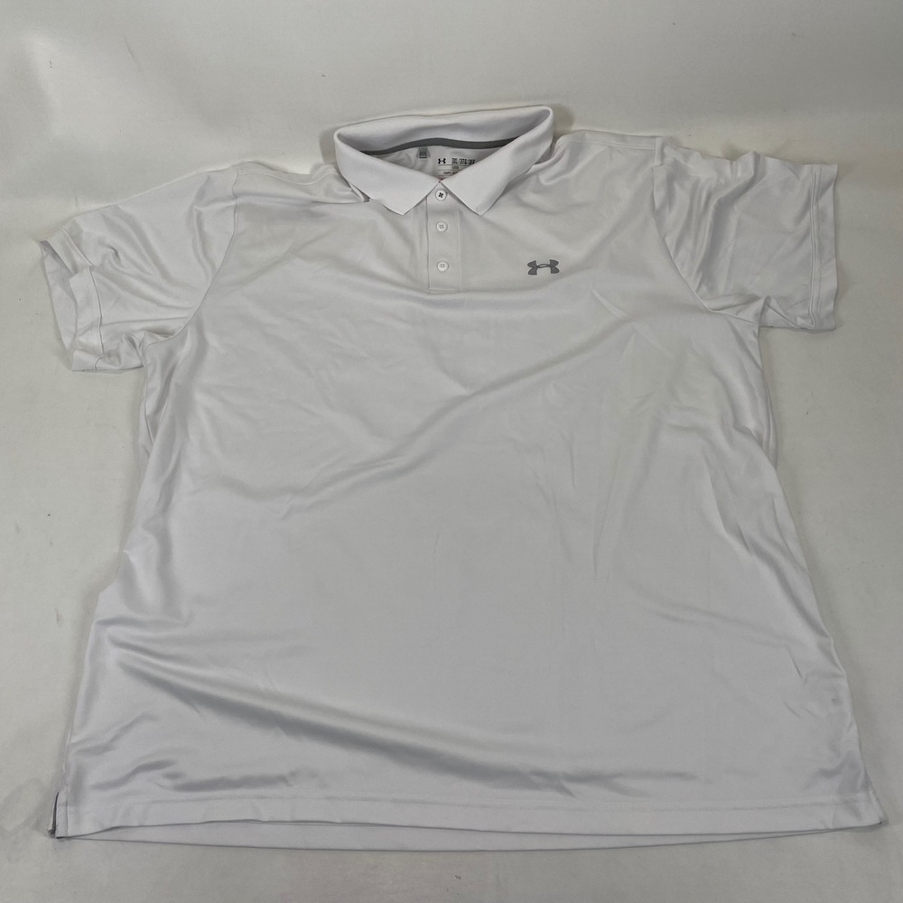 Under Armour HeatGear Polo Shirt Mens 3XL White Loose Fit Short Sleeve